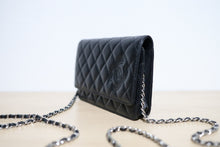 Load image into Gallery viewer, RARE HTF! Chanel Black Simply CC Matelassé Wallet On A Chin WOC SHW
