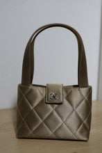 Load image into Gallery viewer, RARE HTF! Chanel Beige Satin Quilted Evening Bag SHW
