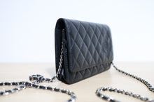 Load image into Gallery viewer, RARE HTF! Chanel Black Simply CC Matelassé Wallet On A Chin WOC SHW
