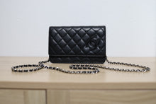 Load image into Gallery viewer, RARE HTF! Chanel Black Simply CC Matelassé Wallet On A Chin WOC SHW
