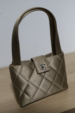 Load image into Gallery viewer, RARE HTF! Chanel Beige Satin Quilted Evening Bag SHW
