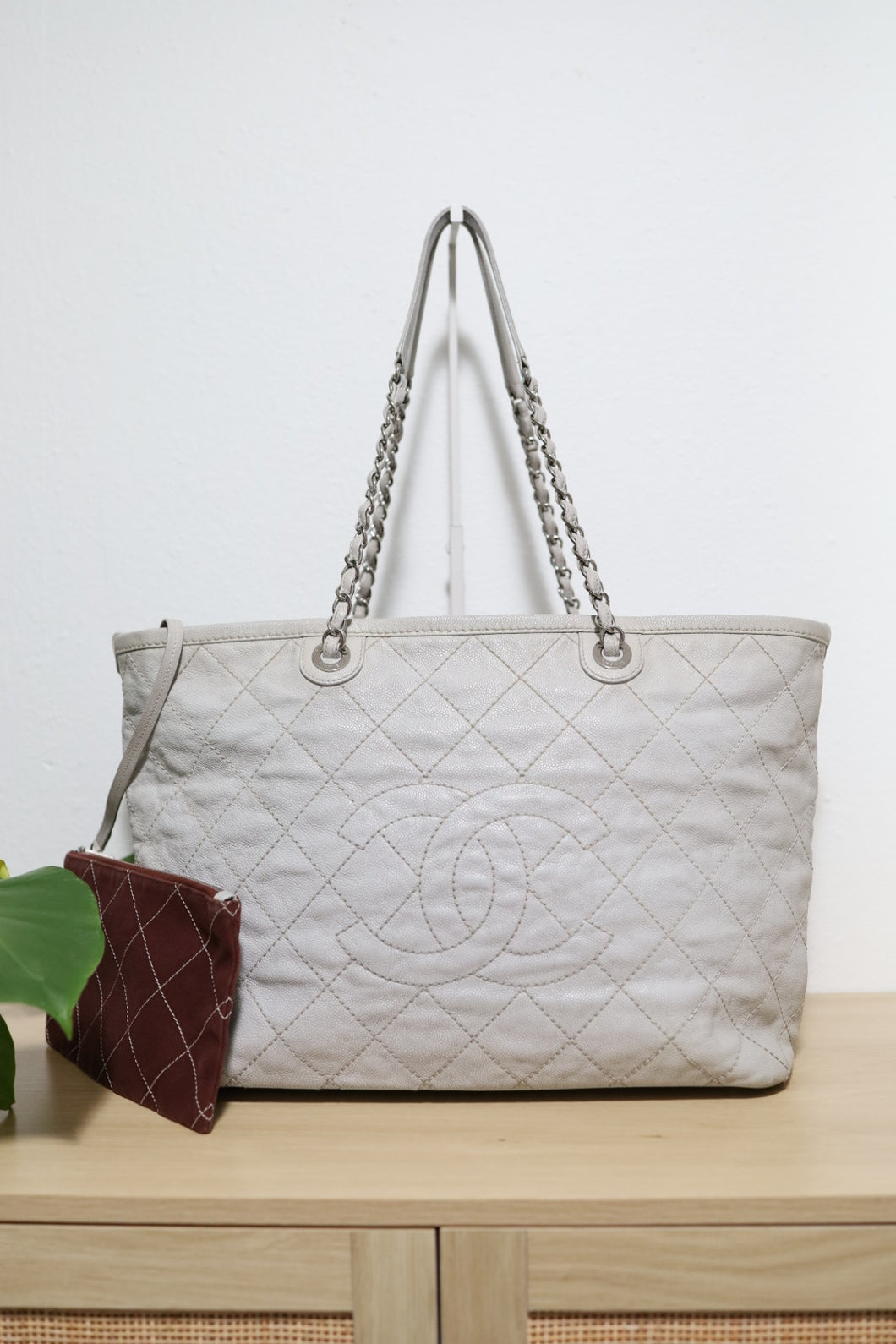 Chanel Grained Calfskin Grey Paris Dubai Daily Shopping Tote