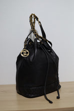 Load image into Gallery viewer, Chanel Vintage Black Lambskin Large Drawstring Bucket w/ Pouch Wallet Bag GHW
