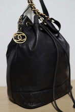 Load image into Gallery viewer, Chanel Vintage Black Lambskin Large Drawstring Bucket w/ Pouch Wallet Bag GHW
