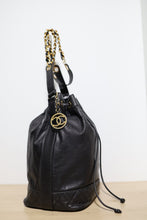 Load image into Gallery viewer, Chanel Vintage Black Lambskin Large Drawstring Bucket w/ Pouch Wallet Bag GHW
