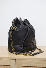 Load image into Gallery viewer, Chanel Vintage Black Lambskin Large Drawstring Bucket w/ Pouch Wallet Bag GHW
