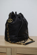 Load image into Gallery viewer, Chanel Vintage Black Lambskin Large Drawstring Bucket w/ Pouch Wallet Bag GHW
