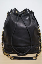 Load image into Gallery viewer, Chanel Vintage Black Lambskin Large Drawstring Bucket w/ Pouch Wallet Bag GHW
