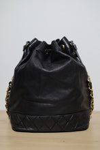 Load image into Gallery viewer, Chanel Vintage Black Lambskin Large Drawstring Bucket w/ Pouch Wallet Bag GHW
