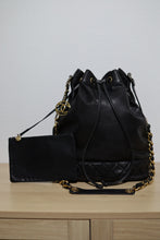 Load image into Gallery viewer, Chanel Vintage Black Lambskin Large Drawstring Bucket w/ Pouch Wallet Bag GHW
