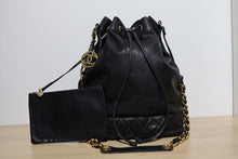 Load image into Gallery viewer, Chanel Vintage Black Lambskin Large Drawstring Bucket w/ Pouch Wallet Bag GHW
