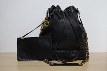 Load image into Gallery viewer, Chanel Vintage Black Lambskin Large Drawstring Bucket w/ Pouch Wallet Bag GHW
