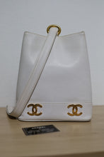 Load image into Gallery viewer, Chanel Vintage Caviar White Bucket Shoulder Bag 24K Gold Hardware
