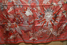 Load image into Gallery viewer, Brand New Hermes Silk Le Sacre Des Saison Scarf 90 Vieux Rose Gris Bleute Orange
