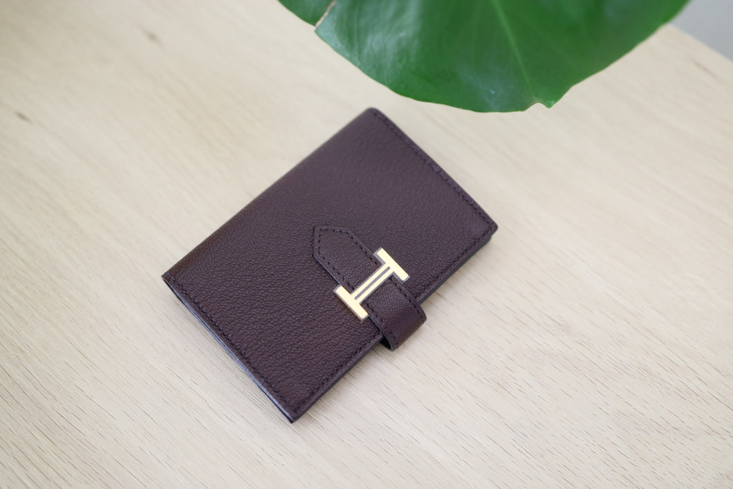 Brand New Hermes Bearn Card Holder Rouge Sellier Gold Hardware