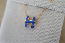 Load image into Gallery viewer, Authentic Hermes Pop H Blue Rose Gold Necklace
