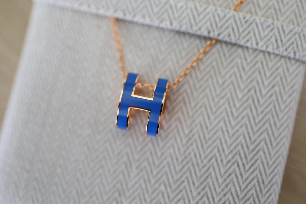 Authentic Hermes Pop H Blue Rose Gold Necklace