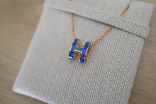 Load image into Gallery viewer, Authentic Hermes Pop H Blue Rose Gold Necklace
