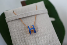 Load image into Gallery viewer, Authentic Hermes Pop H Blue Rose Gold Necklace
