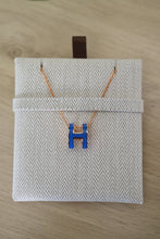 Load image into Gallery viewer, Authentic Hermes Pop H Blue Rose Gold Necklace
