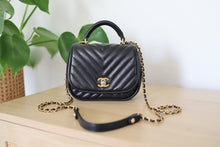 Load image into Gallery viewer, Authentic Chanel Black Chevron Mini Top Handle Crossbody Bag Gold Hardware
