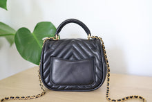 Load image into Gallery viewer, Authentic Chanel Black Chevron Mini Top Handle Crossbody Bag Gold Hardware
