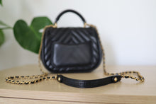 Load image into Gallery viewer, Authentic Chanel Black Chevron Mini Top Handle Crossbody Bag Gold Hardware
