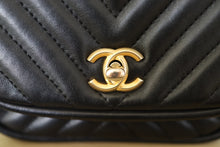 Load image into Gallery viewer, Authentic Chanel Black Chevron Mini Top Handle Crossbody Bag Gold Hardware
