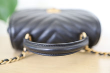 Load image into Gallery viewer, Authentic Chanel Black Chevron Mini Top Handle Crossbody Bag Gold Hardware
