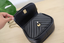 Load image into Gallery viewer, Authentic Chanel Black Chevron Mini Top Handle Crossbody Bag Gold Hardware
