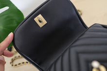 Load image into Gallery viewer, Authentic Chanel Black Chevron Mini Top Handle Crossbody Bag Gold Hardware
