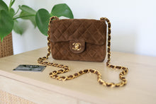 Load image into Gallery viewer, Authentic Vintage Chanel Classic Square Mini Brown Suede Flap Bag 24K GHW
