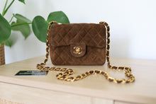 Load image into Gallery viewer, Authentic Vintage Chanel Classic Square Mini Brown Suede Flap Bag 24K GHW
