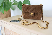 Load image into Gallery viewer, Authentic Vintage Chanel Classic Square Mini Brown Suede Flap Bag 24K GHW
