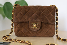 Load image into Gallery viewer, Authentic Vintage Chanel Classic Square Mini Brown Suede Flap Bag 24K GHW
