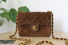 Load image into Gallery viewer, Authentic Vintage Chanel Classic Square Mini Brown Suede Flap Bag 24K GHW
