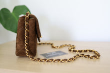 Load image into Gallery viewer, Authentic Vintage Chanel Classic Square Mini Brown Suede Flap Bag 24K GHW
