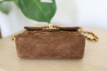 Load image into Gallery viewer, Authentic Vintage Chanel Classic Square Mini Brown Suede Flap Bag 24K GHW
