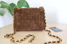 Load image into Gallery viewer, Authentic Vintage Chanel Classic Square Mini Brown Suede Flap Bag 24K GHW
