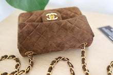 Load image into Gallery viewer, Authentic Vintage Chanel Classic Square Mini Brown Suede Flap Bag 24K GHW
