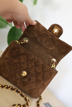 Load image into Gallery viewer, Authentic Vintage Chanel Classic Square Mini Brown Suede Flap Bag 24K GHW
