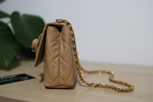 Load image into Gallery viewer, Chanel Beige Quilted Lambskin Leather Mini Camellia Flower Shoulder Bag
