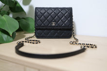 Load image into Gallery viewer, Authentic Chanel Black Caviar Quilted Square Wallet On Chain WOC Crossbody Bag
