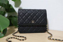 Load image into Gallery viewer, Authentic Chanel Black Caviar Quilted Square Wallet On Chain WOC Crossbody Bag
