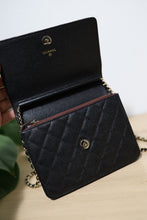 Load image into Gallery viewer, Authentic Chanel Black Caviar Quilted Square Wallet On Chain WOC Crossbody Bag
