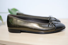 Load image into Gallery viewer, Chanel Ballerina Flat Sandals Patent Leather Green Bronze Brown Back Toe Sz 37
