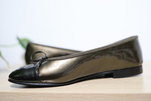 Load image into Gallery viewer, Chanel Ballerina Flat Sandals Patent Leather Green Bronze Brown Back Toe Sz 37
