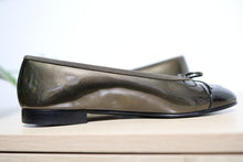 Load image into Gallery viewer, Chanel Ballerina Flat Sandals Patent Leather Green Bronze Brown Back Toe Sz 37
