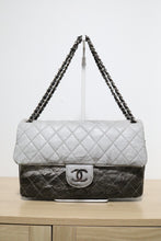 Load image into Gallery viewer, Chanel Black Grey Distressed Crinkled Vinyl Quilted Jumbo Melrose Degrade Flap Bag SHW
