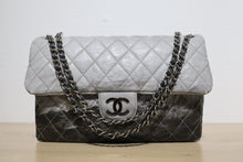 Load image into Gallery viewer, Chanel Black Grey Distressed Crinkled Vinyl Quilted Jumbo Melrose Degrade Flap Bag SHW
